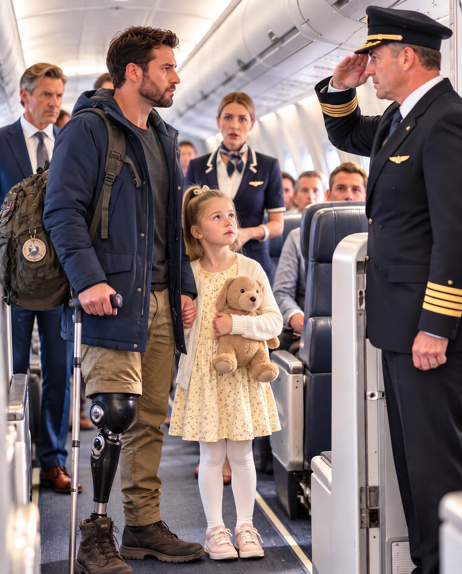 The Flight of Honor: How a Father’s Quiet Sacrifice for His Late Wife, an Unjust Flight Agent, and an Unexpected Military Encounter in the First-Class Cabin Brought Healing, Grace, and a Lifelong Family Guardian to a Young Girl’s Grieving World Beneath the Carolina Sky