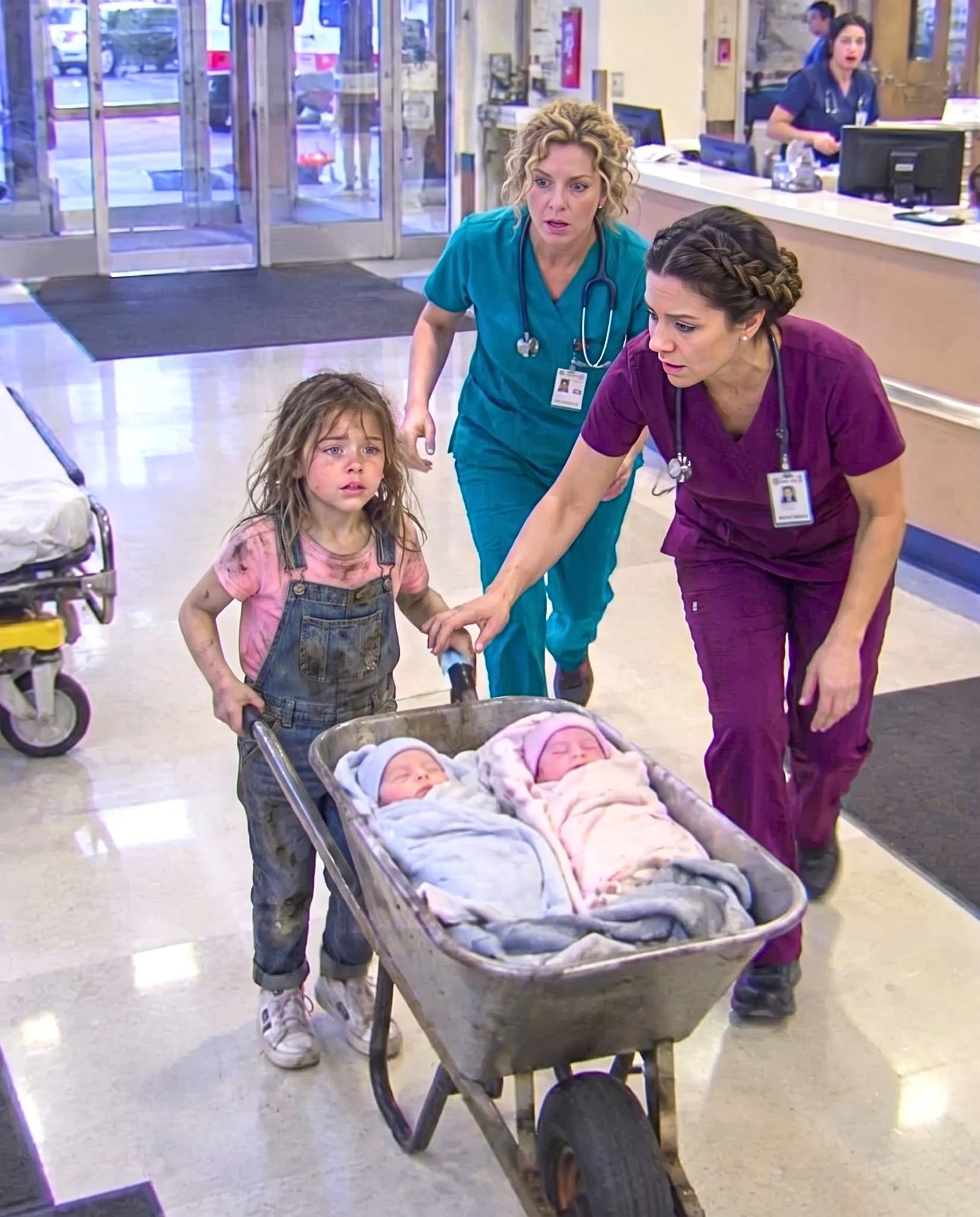 “My mommy hasn’t woken up in 3 days”: A 6-year-old girl pushed her newborn twin siblings for miles in a wheelbarrow, desperately searching for help. But what happened when someone finally found them left everyone completely speechless…